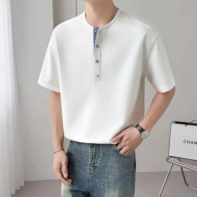 IEFB Summer Men Clothing Round Collar Male T-shirt Contrast Color Patchwork Short Sleeve T-shirts 2025 Loose Pullover Top 9W3830