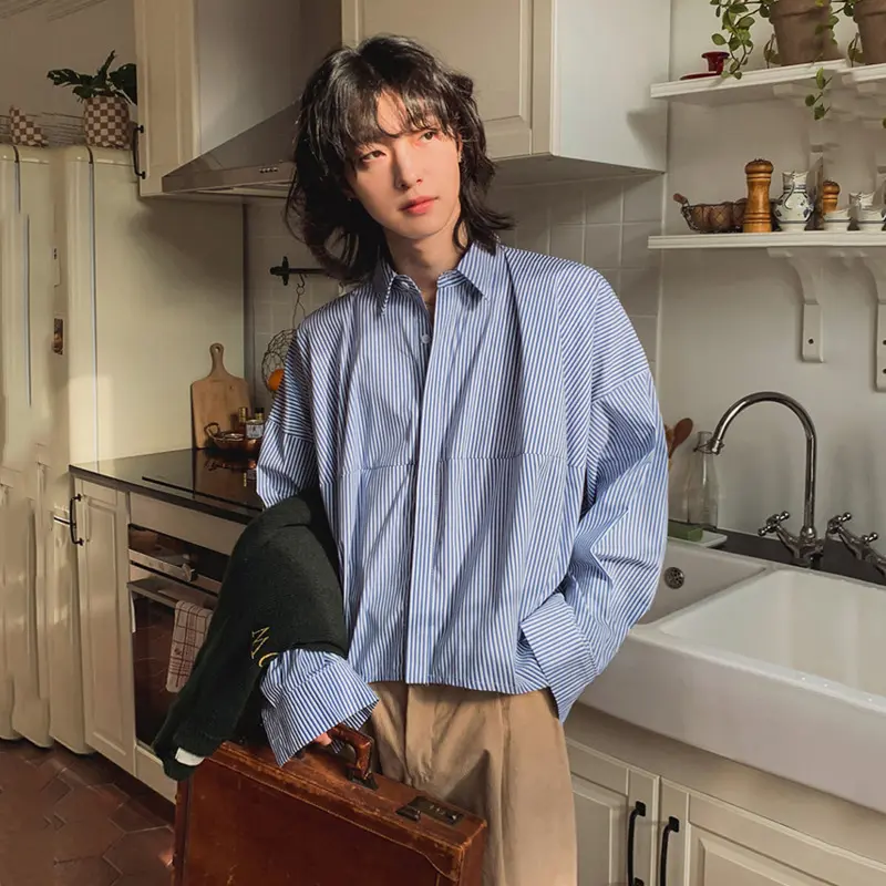 IEFB Niche Design Men's Shirts Lapel Striped Contrast Color Casual Menswear Single Breasted Long Sleeved Loose Male Shirt 9W4256