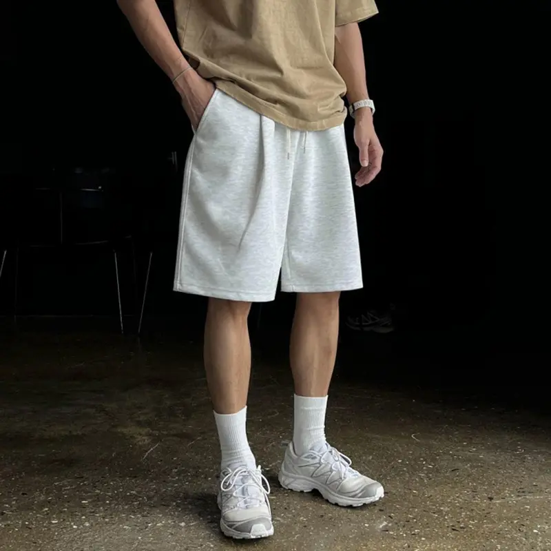 IEFB Korean Style Men's Casual Shorts Drawstring Solid Color Wide Leg Pleated Elastic Waist Straight Male Trousers Summer 9W3107