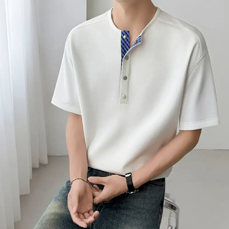 IEFB Summer Men Clothing Round Collar Male T-shirt Contrast Color Patchwork Short Sleeve T-shirts 2025 Loose Pullover Top 9W3830