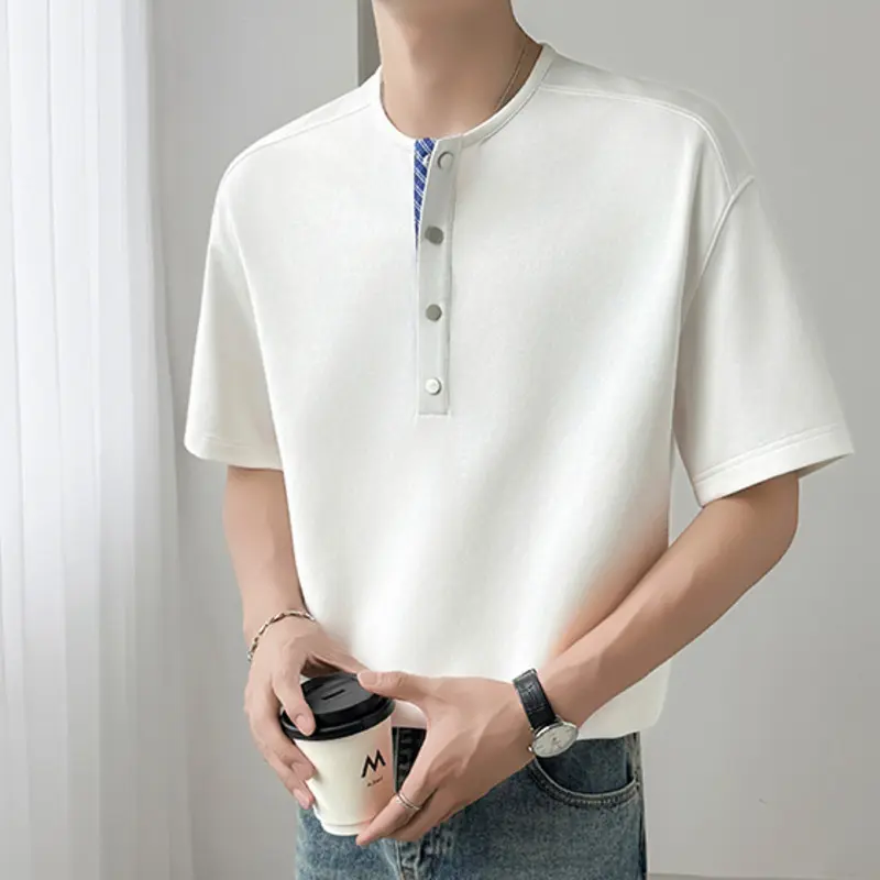 IEFB Summer Men Clothing Round Collar Male T-shirt Contrast Color Patchwork Short Sleeve T-shirts 2025 Loose Pullover Top 9W3830
