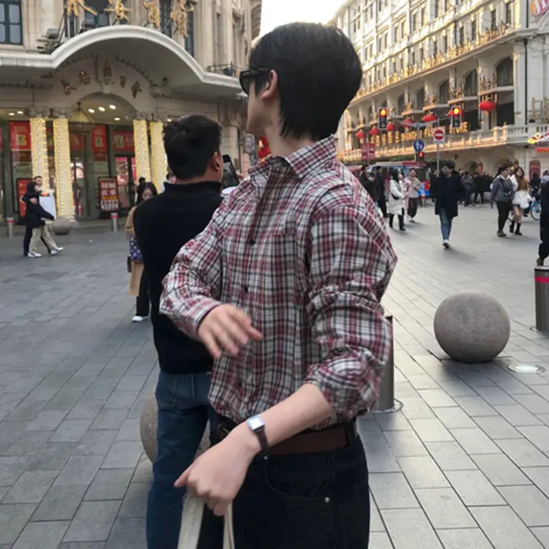 IEFB Plaid Long Sleeve Shirt Men Autumn Korean New Chic Loose Casual Shirts Handsome Male Top Lapel Single Breasted 9W4025