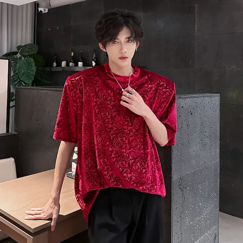 IEFB Korean Style Men's T-shirts Round Collar Jacquard Solid Color Short Sleeved Casual Tops Pullover Male Tees Trendy 9W3846