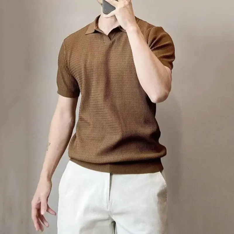 IEFB New Simple Men's Tees Turn-down Collar Slim Solid Color Short Sleeved Tops Short Sleeved Casual Male T-shirts Summer 9W2840
