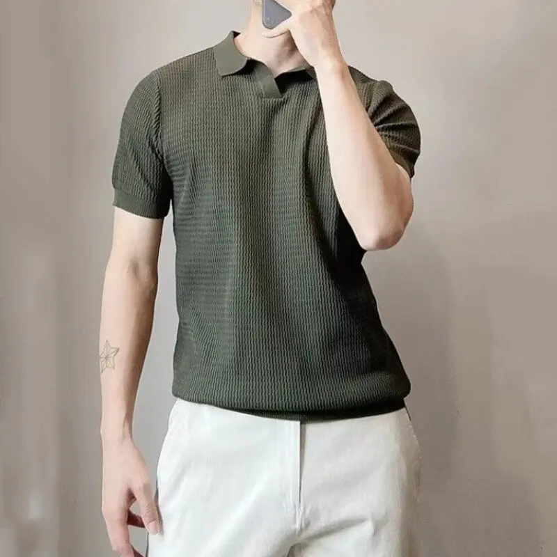 IEFB New Simple Men's Tees Turn-down Collar Slim Solid Color Short Sleeved Tops Short Sleeved Casual Male T-shirts Summer 9W2840