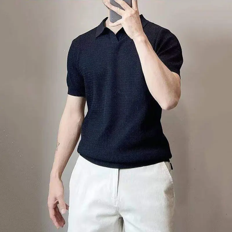 IEFB New Simple Men's Tees Turn-down Collar Slim Solid Color Short Sleeved Tops Short Sleeved Casual Male T-shirts Summer 9W2840