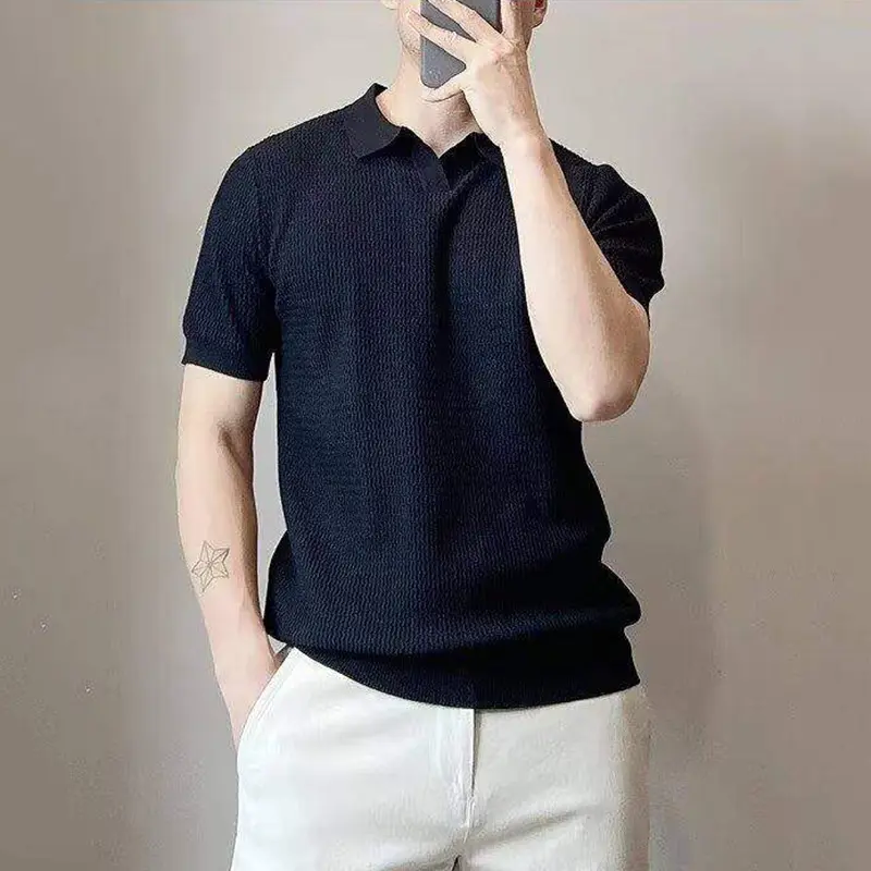 IEFB New Simple Men's Tees Turn-down Collar Slim Solid Color Short Sleeved Tops Short Sleeved Casual Male T-shirts Summer 9W2840