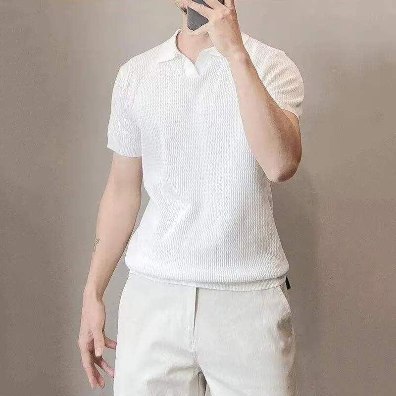 IEFB New Simple Men's Tees Turn-down Collar Slim Solid Color Short Sleeved Tops Short Sleeved Casual Male T-shirts Summer 9W2840