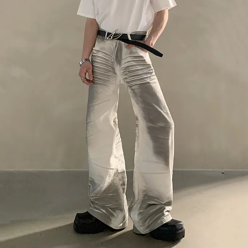 IEFB Dirty-dying Men Jeans Worn-out Washing Contrast Color Niche Design Wide Leg Trendy Loose All-match Male Denim Pants 9W3820