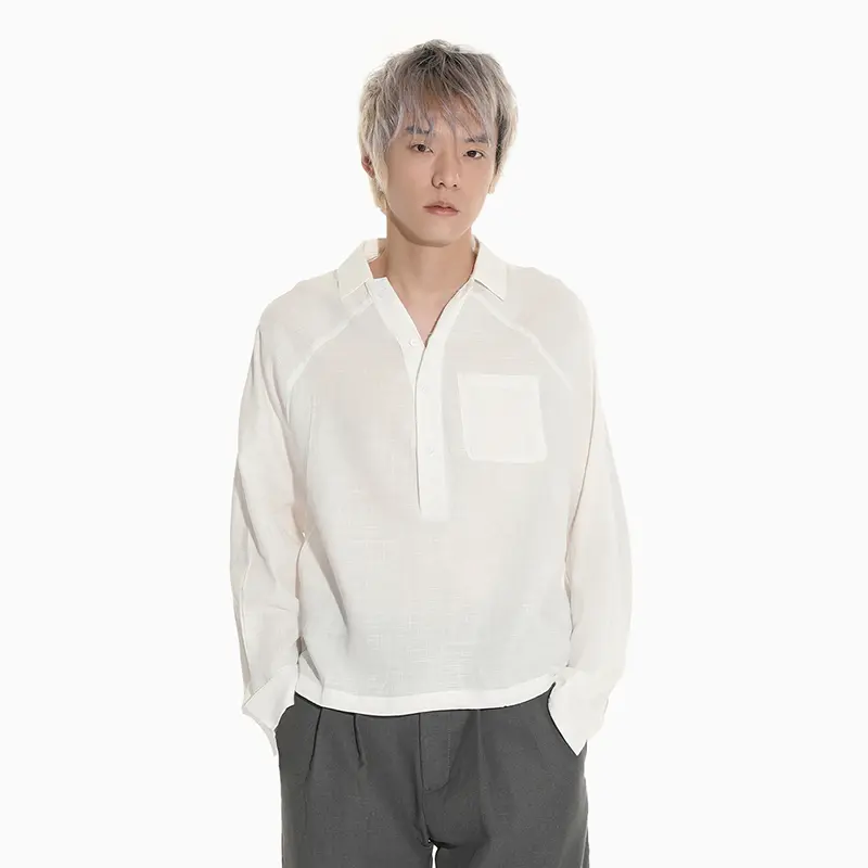 IEFB Simple Men's Shirts Korean Style Pocket Casual Solid Color Lapel Menswear Long Sleeve Pullover Loose Male Tops New 9W4291