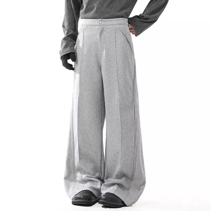 IEFB Simple Men's Casual Sweatpants Solid Color Deconstruction Pleated Patchwork Casual Streetwear Wide Leg Male Bottom 9W3984