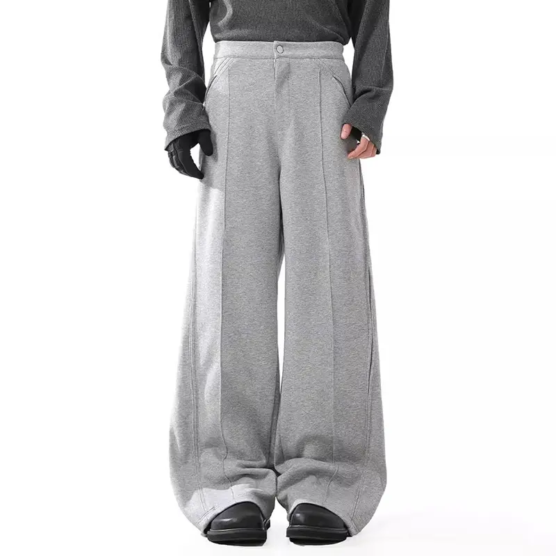 IEFB Simple Men's Casual Sweatpants Solid Color Deconstruction Pleated Patchwork Casual Streetwear Wide Leg Male Bottom 9W3984