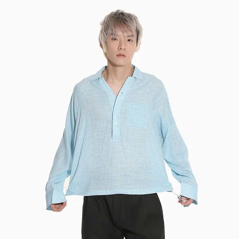 IEFB Simple Men's Shirts Korean Style Pocket Casual Solid Color Lapel Menswear Long Sleeve Pullover Loose Male Tops New 9W4291