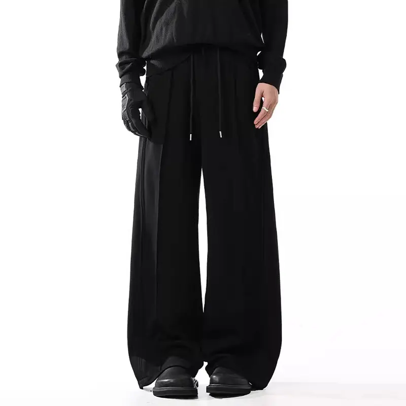 IEFB Simple Men's Casual Sweatpants Solid Color Deconstruction Pleated Patchwork Casual Streetwear Wide Leg Male Bottom 9W3984