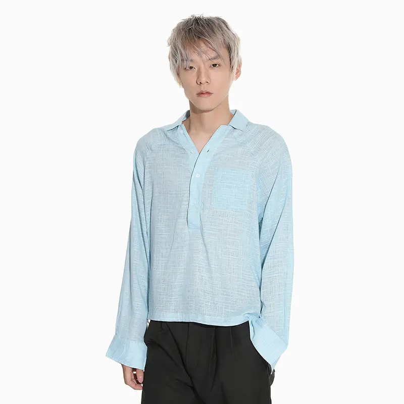 IEFB Simple Men's Shirts Korean Style Pocket Casual Solid Color Lapel Menswear Long Sleeve Pullover Loose Male Tops New 9W4291