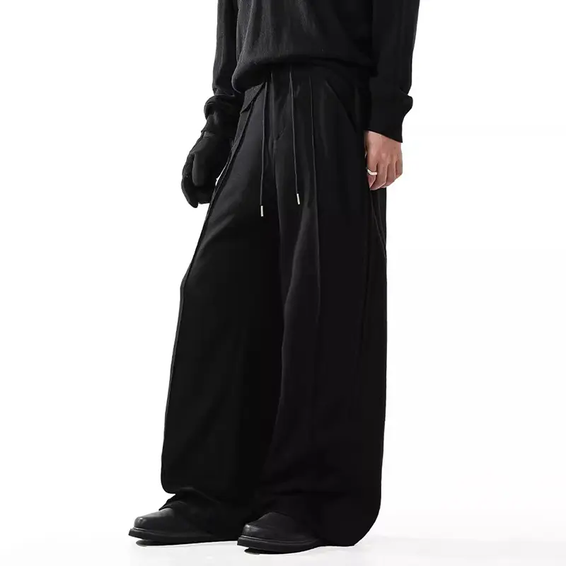 IEFB Simple Men's Casual Sweatpants Solid Color Deconstruction Pleated Patchwork Casual Streetwear Wide Leg Male Bottom 9W3984