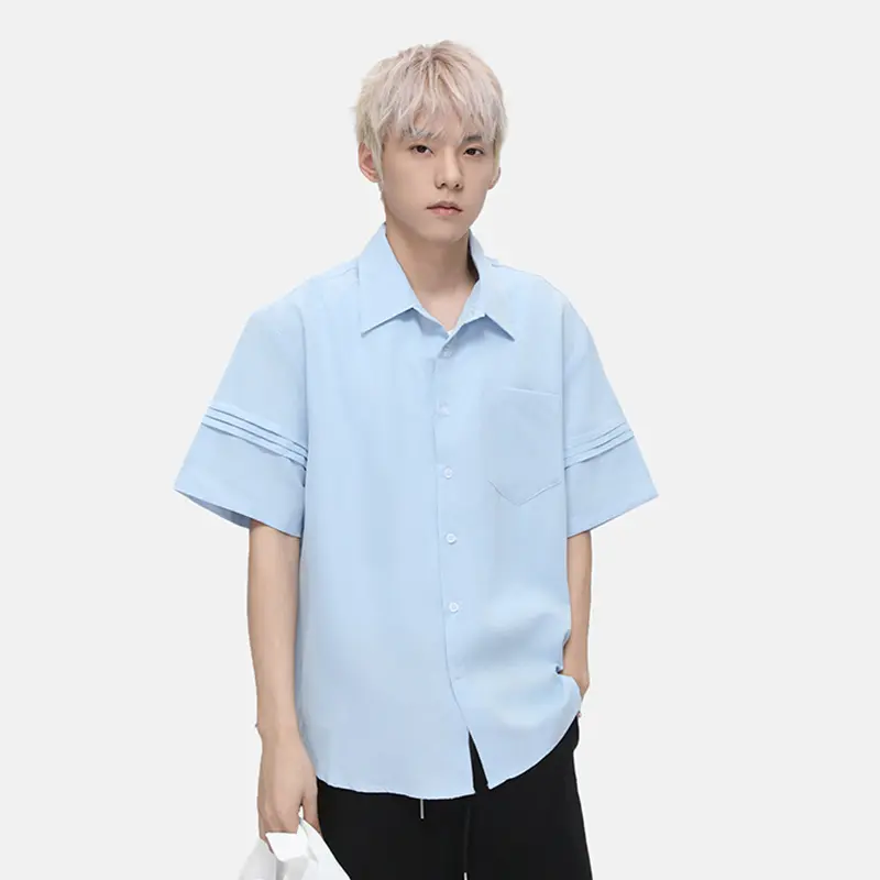 IEFB Men's Short Sleeve Shirt With Belt Casual Loose Fit Turn-down Collar Solid Color Male Top Summer New Fashion Trend  9W3430