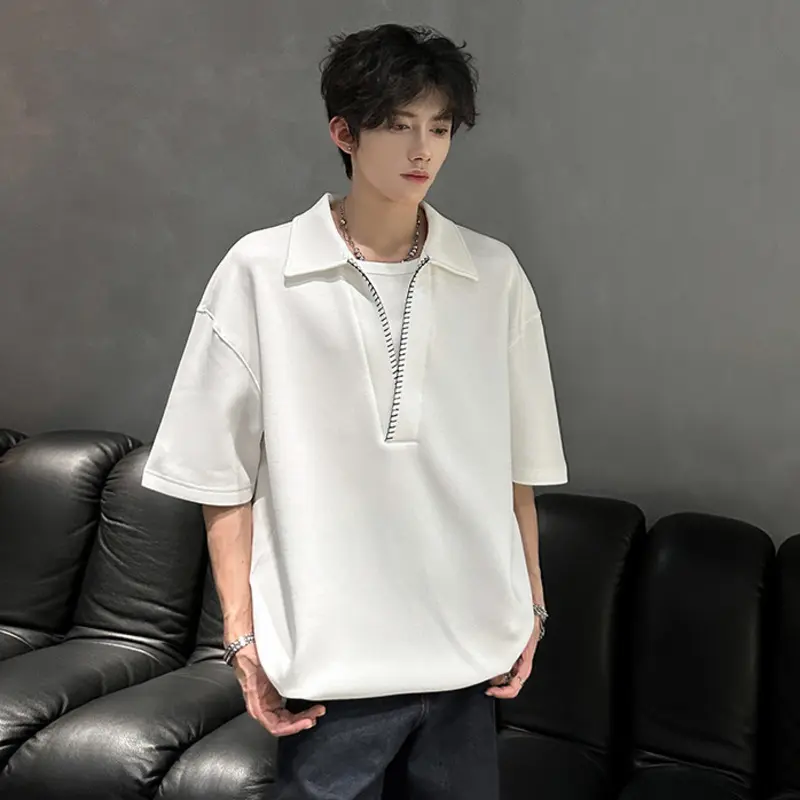 IEFB Niche Design Men's Tees Lapel Contrast Color Short Sleeved Tops Fake Two-piece Casual Pullover Male T-shirts Trendy 9W3714