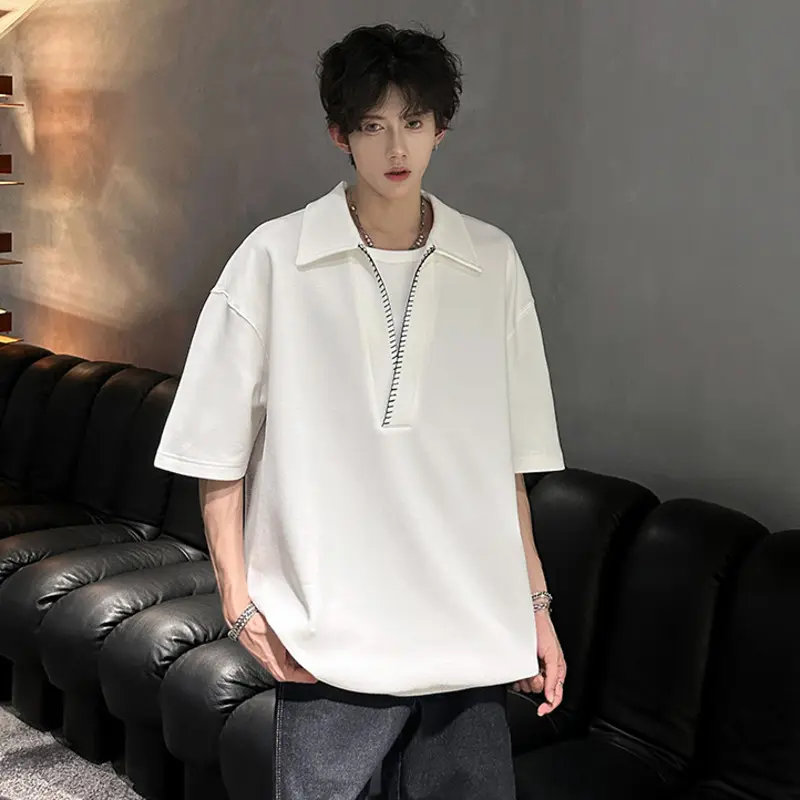 IEFB Niche Design Men's Tees Lapel Contrast Color Short Sleeved Tops Fake Two-piece Casual Pullover Male T-shirts Trendy 9W3714