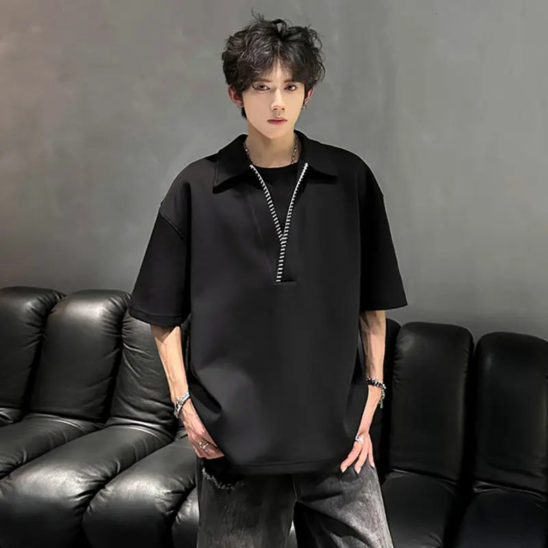 IEFB Niche Design Men's Tees Lapel Contrast Color Short Sleeved Tops Fake Two-piece Casual Pullover Male T-shirts Trendy 9W3714