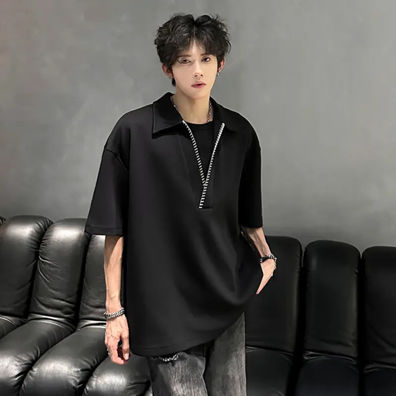 IEFB Niche Design Men's Tees Lapel Contrast Color Short Sleeved Tops Fake Two-piece Casual Pullover Male T-shirts Trendy 9W3714