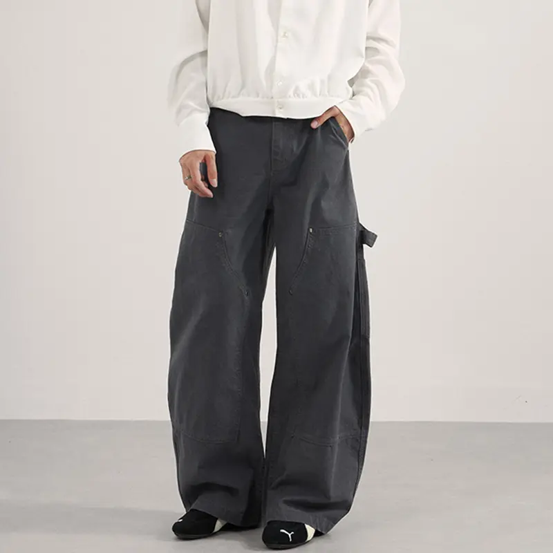 IEFB Men's American Style Rivet Cargo Pants Unisex Loose Vintage Wide Leg Curved Knife Trousers Side Pocket Male Bottom 9W4189