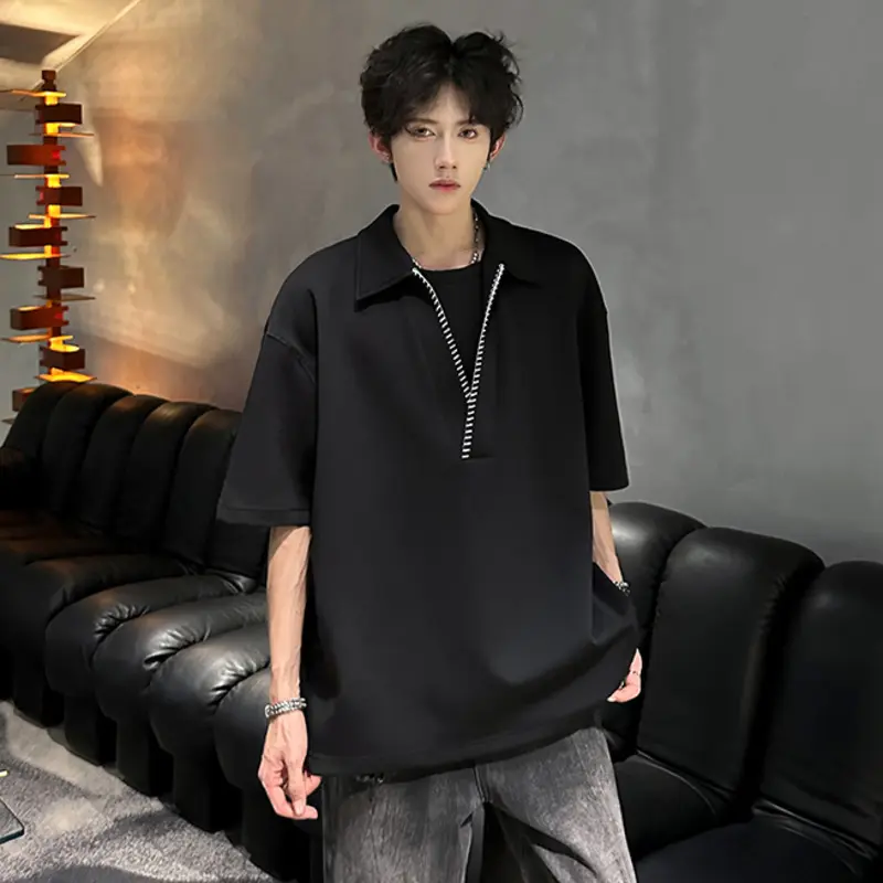 IEFB Niche Design Men's Tees Lapel Contrast Color Short Sleeved Tops Fake Two-piece Casual Pullover Male T-shirts Trendy 9W3714