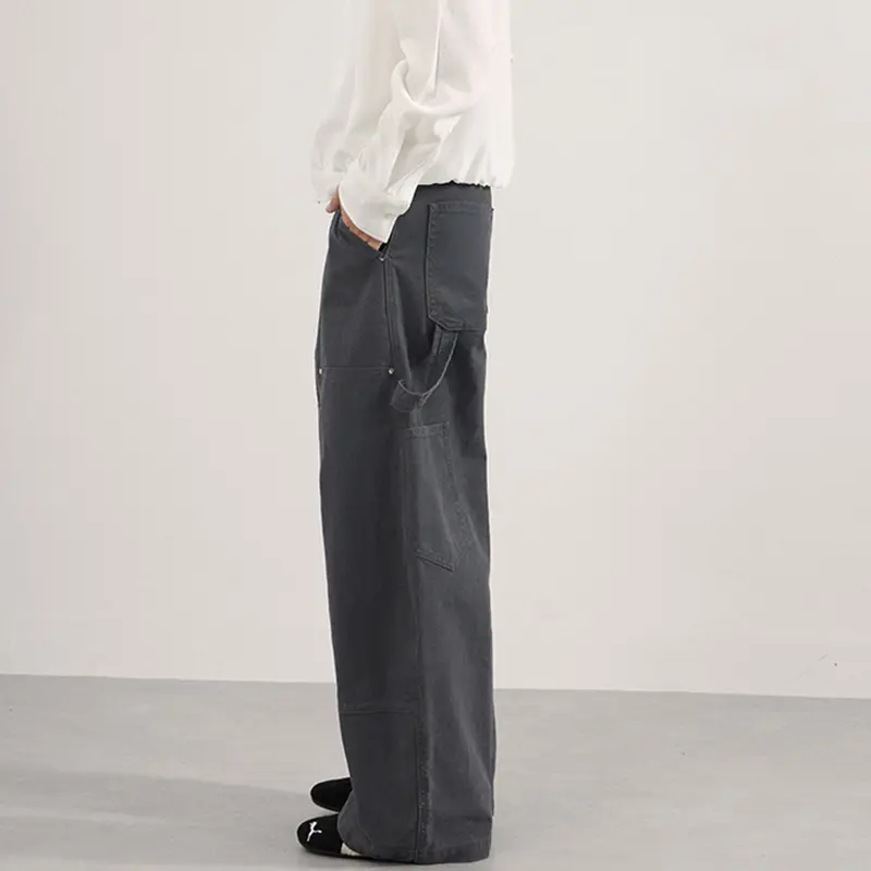 IEFB Men's American Style Rivet Cargo Pants Unisex Loose Vintage Wide Leg Curved Knife Trousers Side Pocket Male Bottom 9W4189