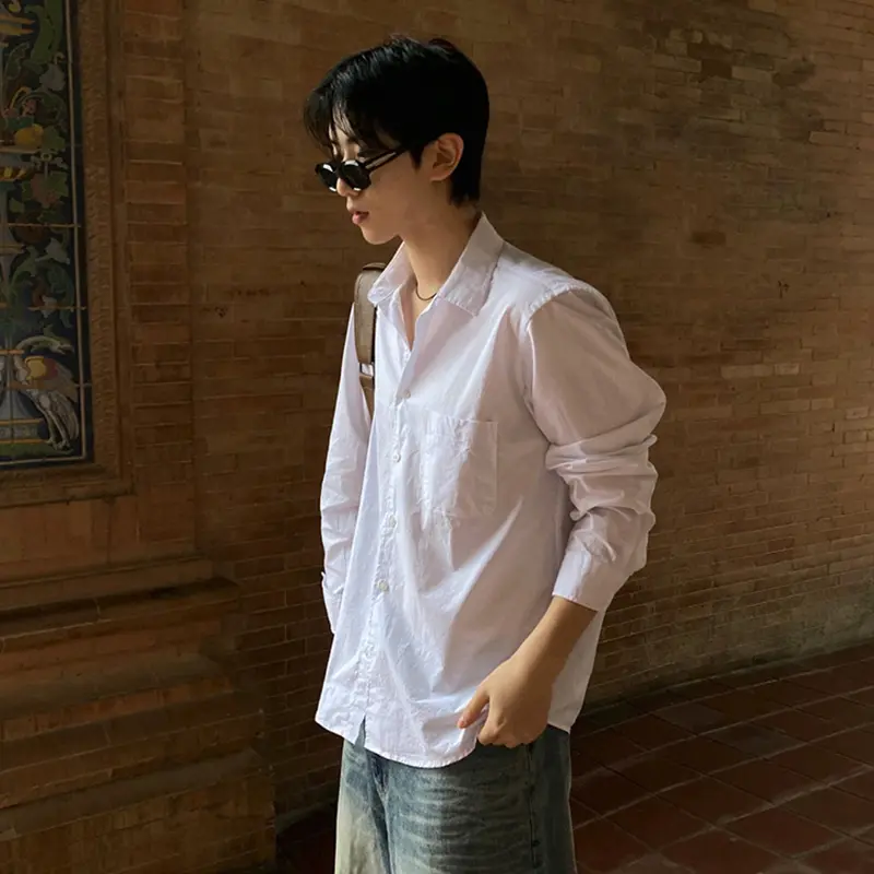 IEFB Casual Shirt Men Autumn Loose Long Sleeve Shirt Korean Solid Color Top Turn-down Collar Single Breasted Male Shirts 9W4023
