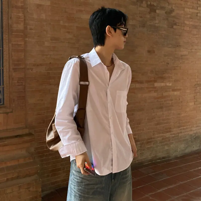 IEFB Casual Shirt Men Autumn Loose Long Sleeve Shirt Korean Solid Color Top Turn-down Collar Single Breasted Male Shirts 9W4023