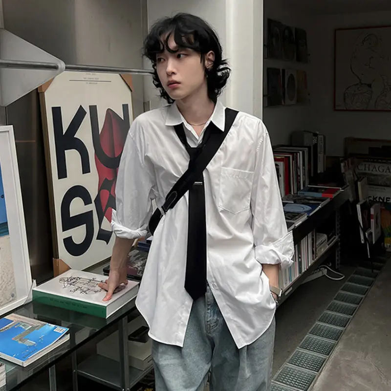 IEFB New Korean Style Men's Shirts Turn-down Collar Solid Color Casual Single Breasted Long Sleeved Loose Male Top Autumn 9W4257