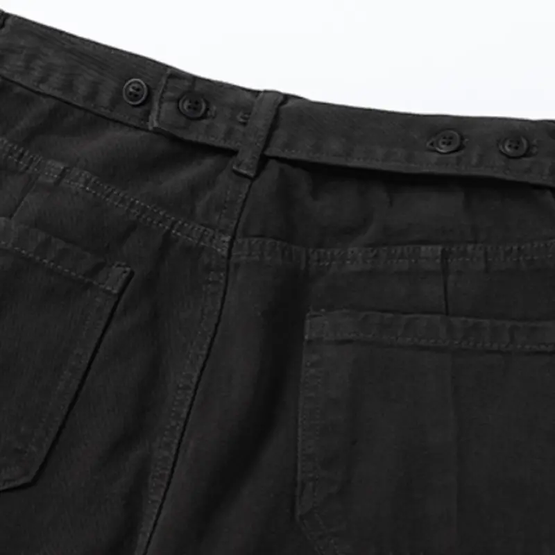 IEFB American Style Men's Cargo Jeans Solid Color Multi-Pocket Pleated Design Button Straight Leg Loose Male Denim Pants 9W3359
