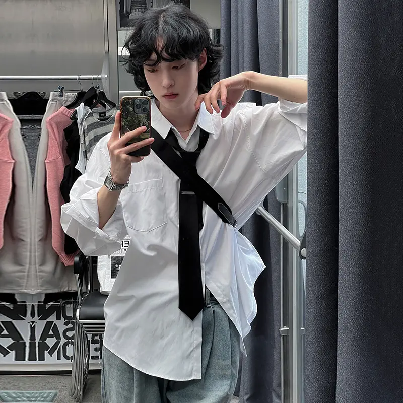 IEFB New Korean Style Men's Shirts Turn-down Collar Solid Color Casual Single Breasted Long Sleeved Loose Male Top Autumn 9W4257