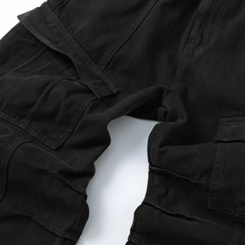 IEFB American Style Men's Cargo Jeans Solid Color Multi-Pocket Pleated Design Button Straight Leg Loose Male Denim Pants 9W3359
