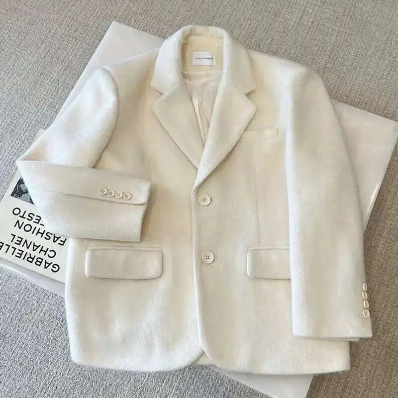 IEFB Korean Chic Men's Woolen Suit Jacket Fashion Lapel Single Breasted Male Blazer 2025 Autumn Casual Men Clothing White 9C2886