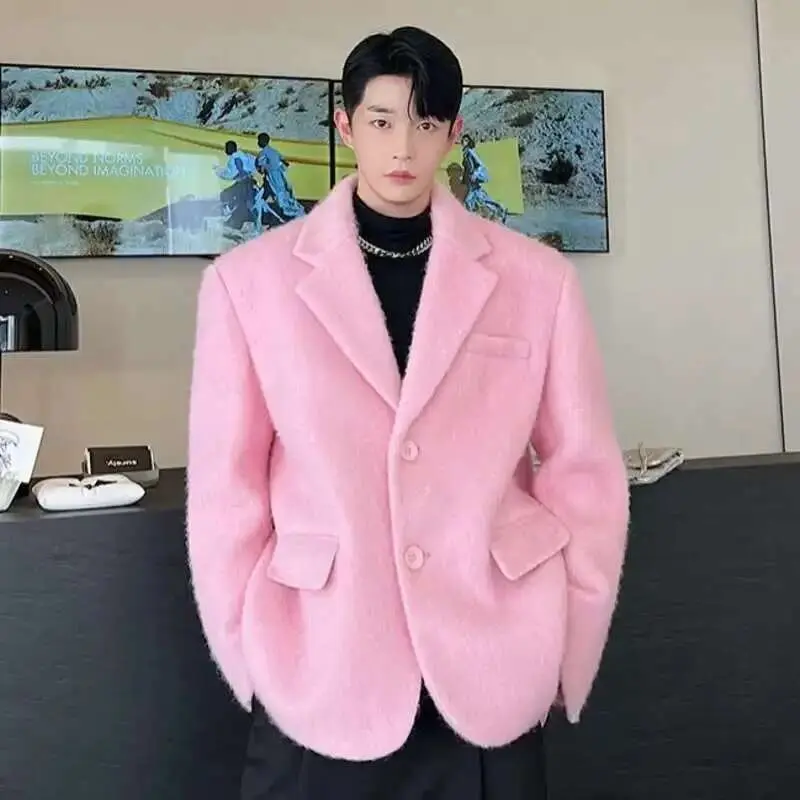 IEFB Korean Chic Men's Woolen Suit Jacket Fashion Lapel Single Breasted Male Blazer 2025 Autumn Casual Men Clothing White 9C2886