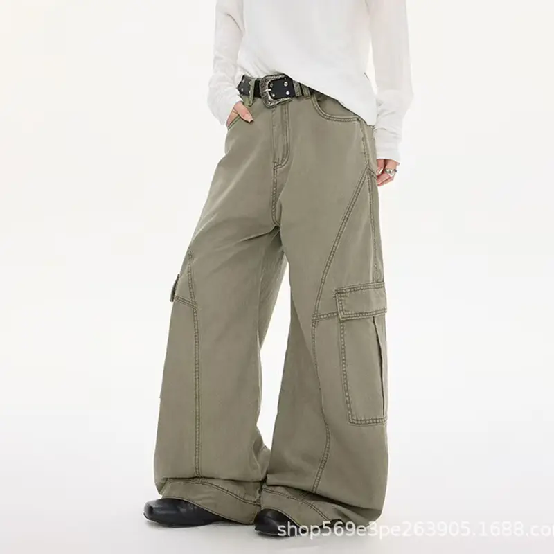 IEFB American Style Deconstructed Curved Knife Cargo Pants Men Loose Wide Leg Baggy Overalls New Trendy Big Pocket 9W4094