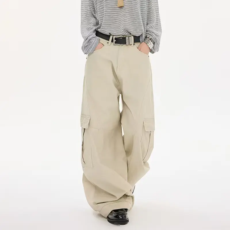 IEFB American Style Deconstructed Curved Knife Cargo Pants Men Loose Wide Leg Baggy Overalls New Trendy Big Pocket 9W4094
