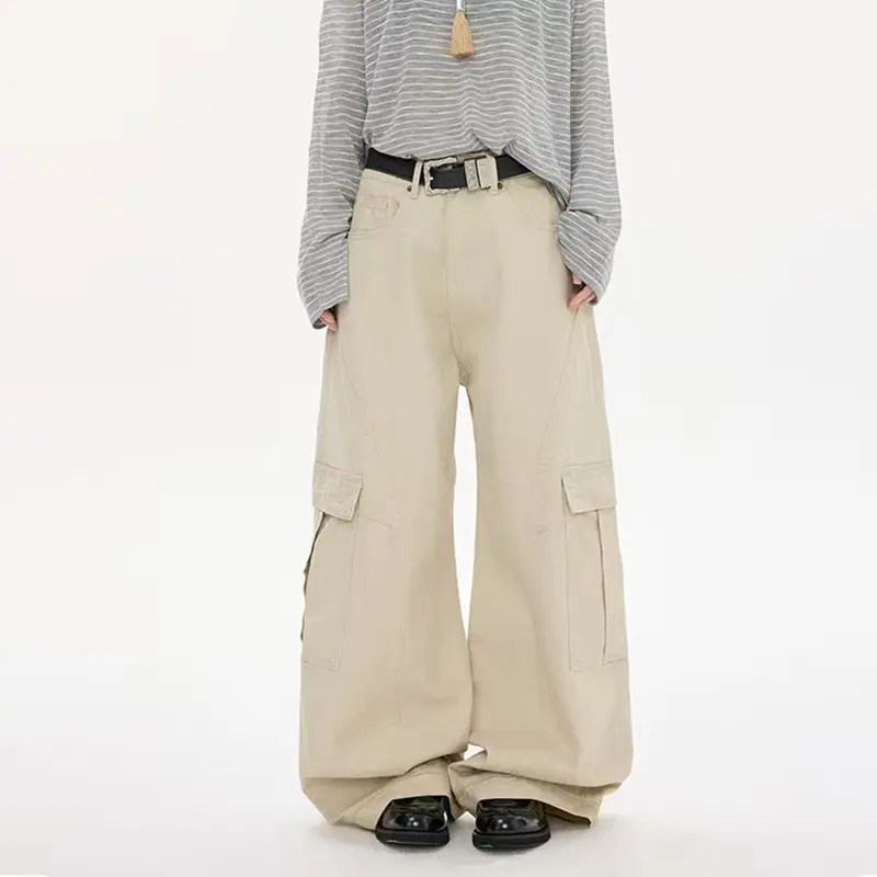 IEFB American Style Deconstructed Curved Knife Cargo Pants Men Loose Wide Leg Baggy Overalls New Trendy Big Pocket 9W4094