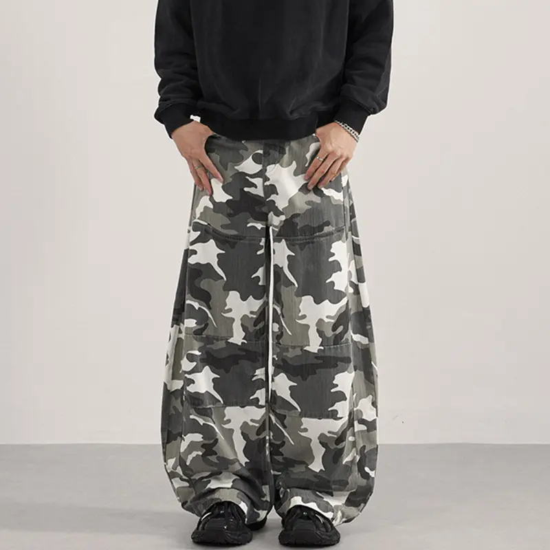 IEFB American Style Men's Casual Pants Camouflage Wide Leg Silhouette Contrast Color Male Curved Knife Trousers Autumn 9W4166