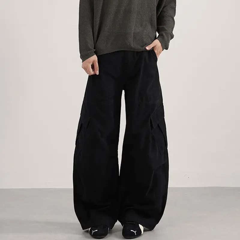 IEFB High Street Men Cargo Pants Side Lager Pocket Casual Solid Color Wide Leg Deconstruction Male Curved Knife Trousers 9W4193