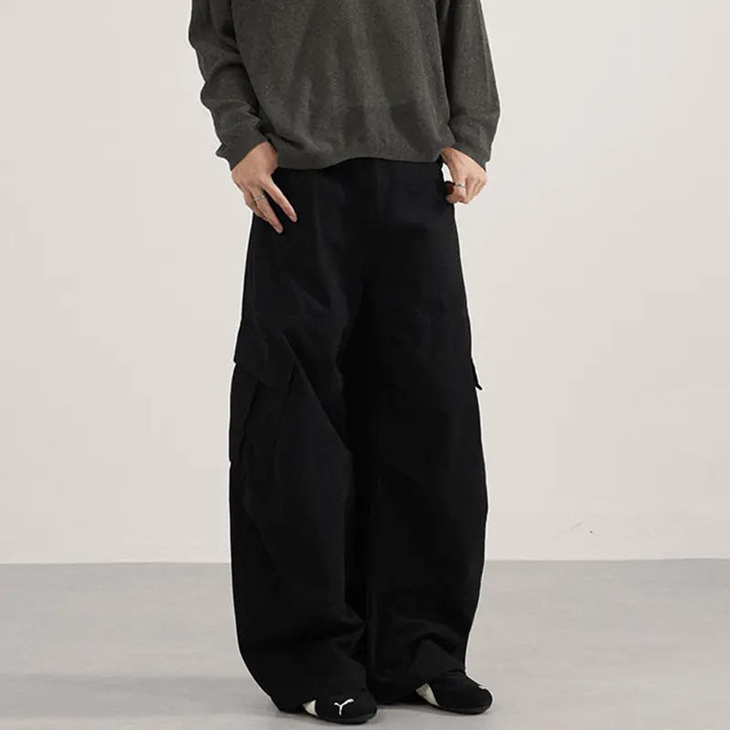 IEFB High Street Men Cargo Pants Side Lager Pocket Casual Solid Color Wide Leg Deconstruction Male Curved Knife Trousers 9W4193