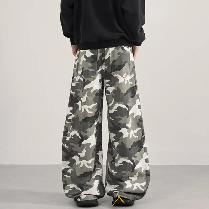 IEFB American Style Men's Casual Pants Camouflage Wide Leg Silhouette Contrast Color Male Curved Knife Trousers Autumn 9W4166