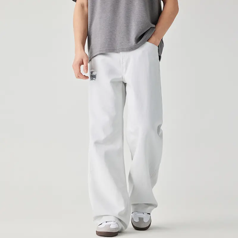 IEFB Men's Casual pants American Style Distressed trousers solid color Loose Straight hole design male bottoms summer 9W3900