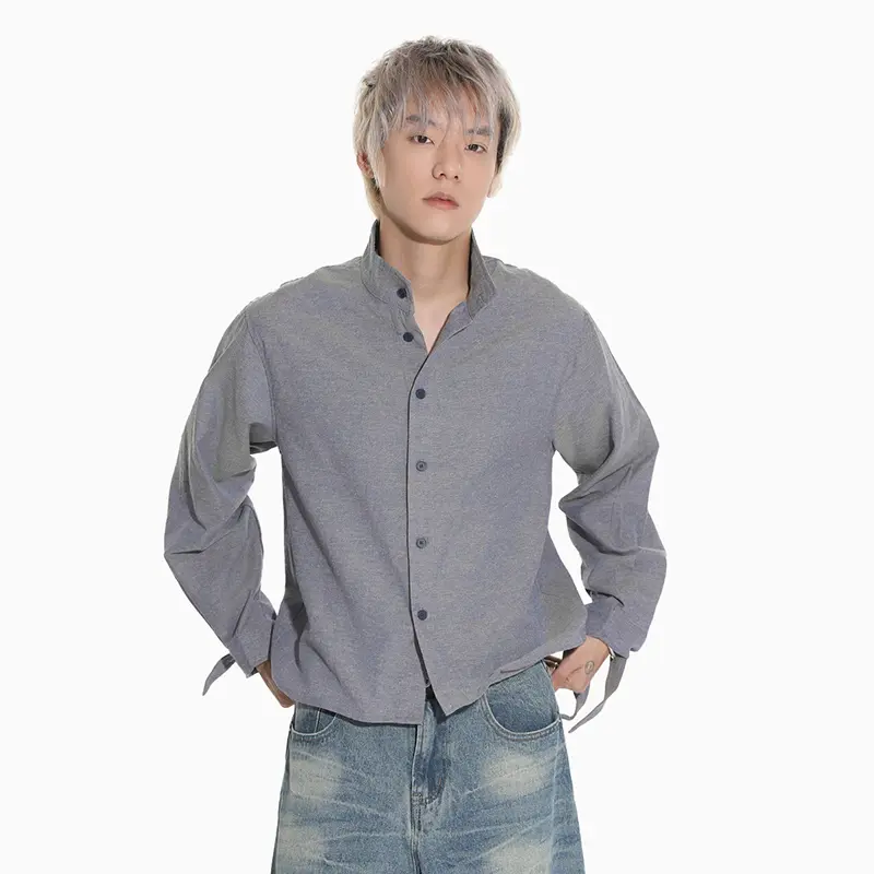 IEFB Korean Style Men's Shirts Solid Color Casual Single Breasted Turn-down Collar Simple Long Sleeved Autumn Male Tops 9W4292