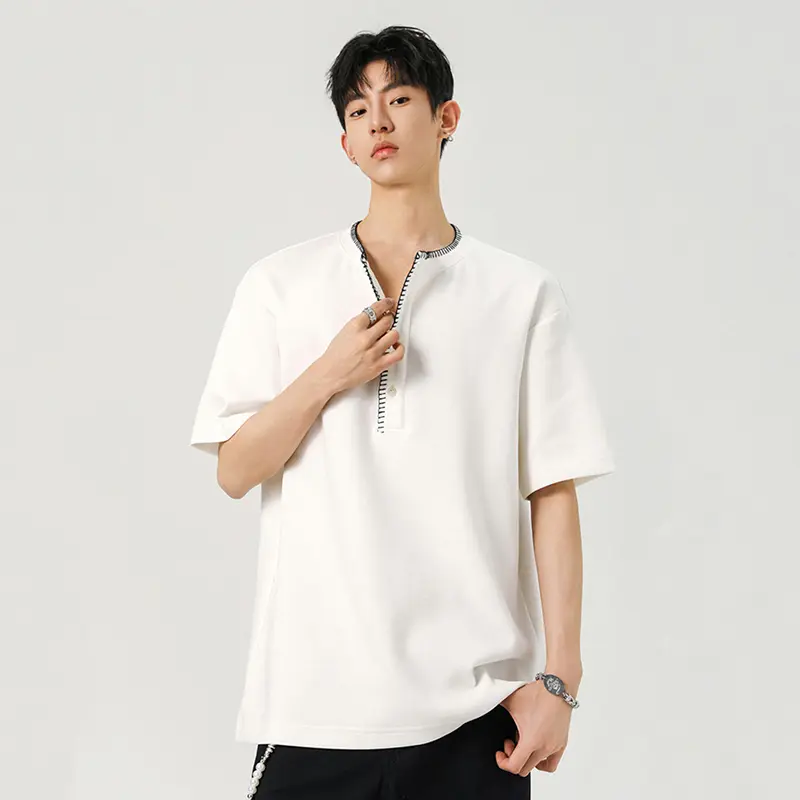 IEFB Round Collar Men's Tees Korean Style Short Sleeved Casual Menswear Loose Button Design Pullover Male T-shirts New 9W2877