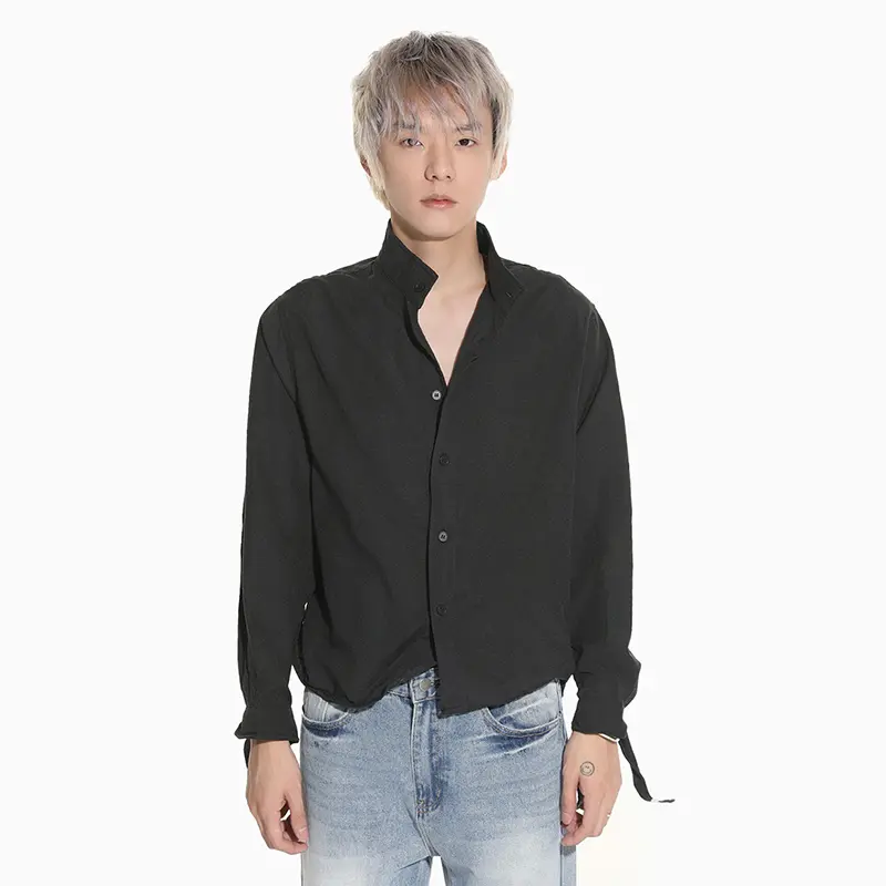 IEFB Korean Style Men's Shirts Solid Color Casual Single Breasted Turn-down Collar Simple Long Sleeved Autumn Male Tops 9W4292