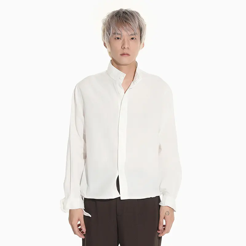 IEFB Korean Style Men's Shirts Solid Color Casual Single Breasted Turn-down Collar Simple Long Sleeved Autumn Male Tops 9W4292