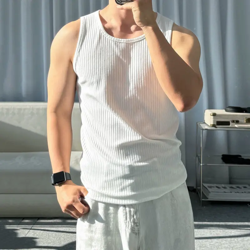IEFB Simple Men's Tank Tops Round Collar Summer Solid Color Sleeveless T-shirts Casual Korean Style Pullover Male Vests 9W3108