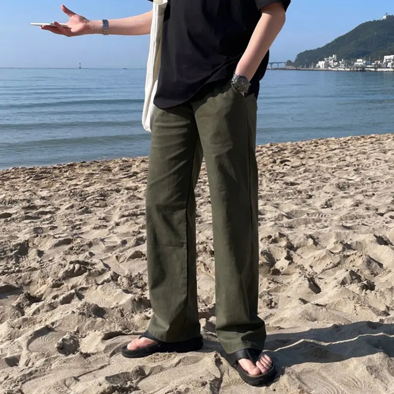 IEFB New Simple Men's Casual Pants Solid Color Drawstring Straight Leg Casual Elastic Waist Cleanfit Male Loose Bottom 9W3116